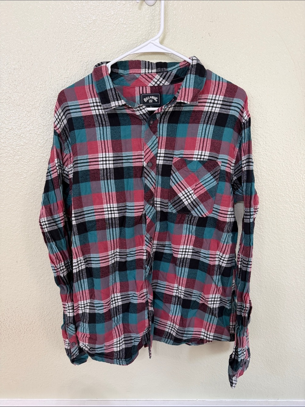 Billabong Red, Teal & Black Plaid Women’s Button-Down Shirt